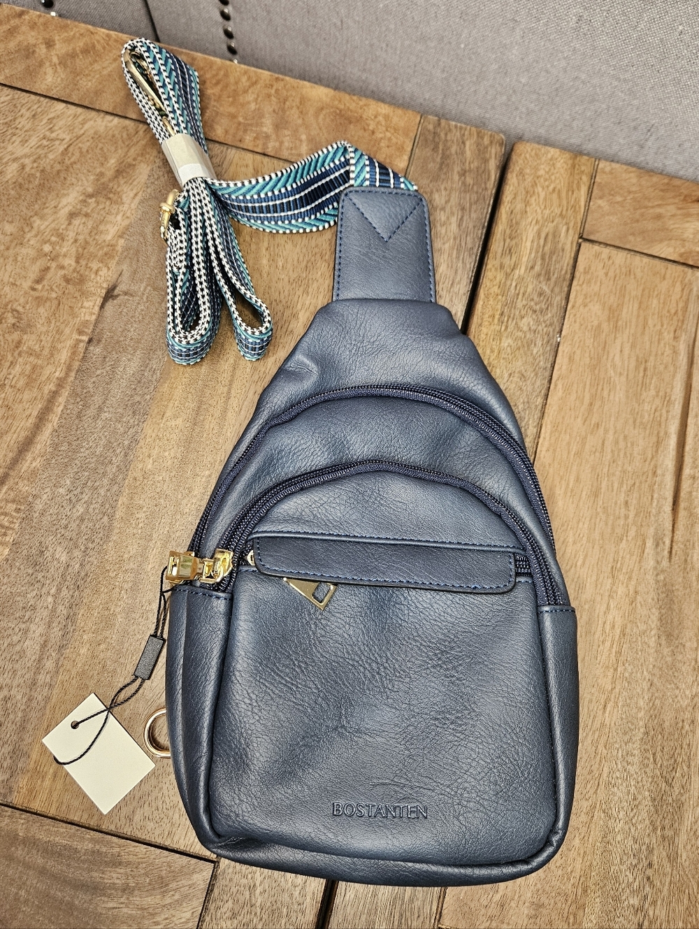 Bostanten Vegan Leather Sling Bag Navy Teal